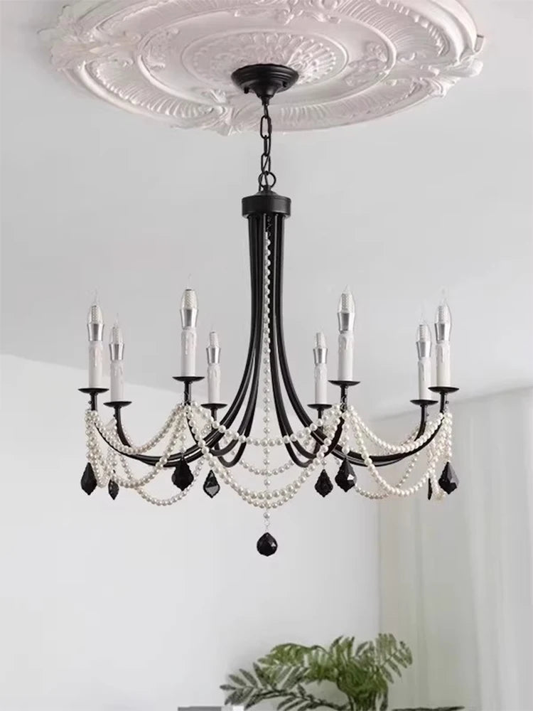 French crystal chandelier, American retro pearl living room dining room chandelier, princess room bedroom lighting fixture