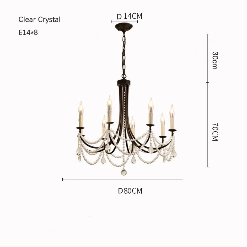French crystal chandelier, American retro pearl living room dining room chandelier, princess room bedroom lighting fixture