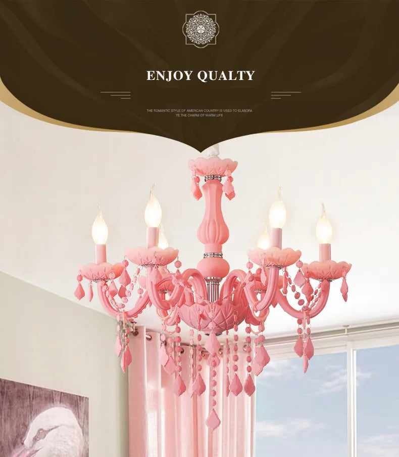 Pink chandelier for Kitchen island Bedroom Kids room girls room wedding chandelier indoor home Art Decor Crystal Chandelier