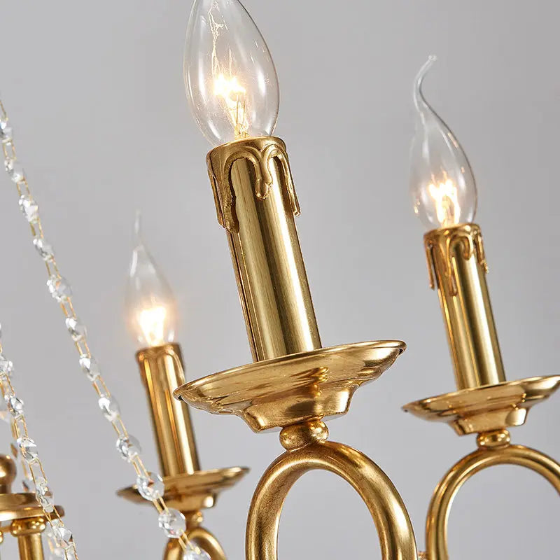 European Restaurant deco Copper LED Candle chandelier for Dining Room deco American Retro Pastoral Entrance kitchen hanging lamp