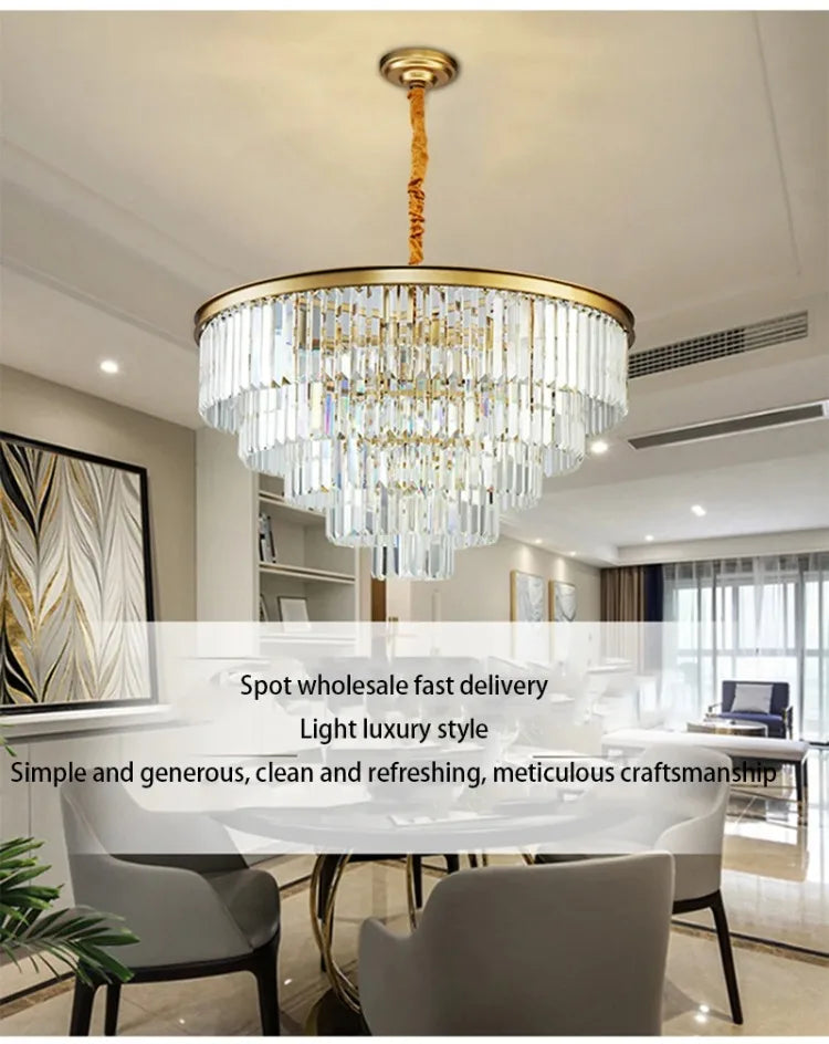 American Luxury Led Crystal Chandelier Modern Multilayer Gold Black Glass Crystal Hanging Lamp Indoor Decor Living Room Kitchen
