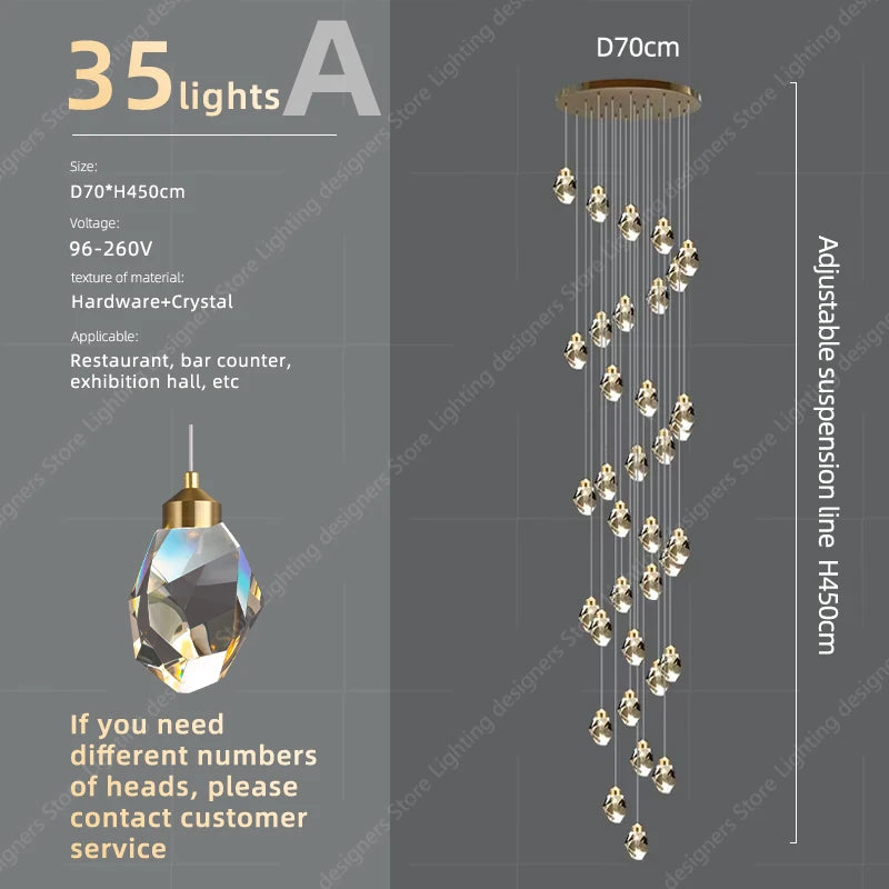 Crystal Chandelier Ceiling for Stairs Modern Led Ceiling Hanging Lamp for Living Room Dining Stair Pendant Lighting