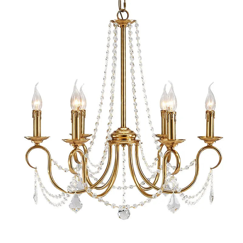European Restaurant deco Copper LED Candle chandelier for Dining Room deco American Retro Pastoral Entrance kitchen hanging lamp