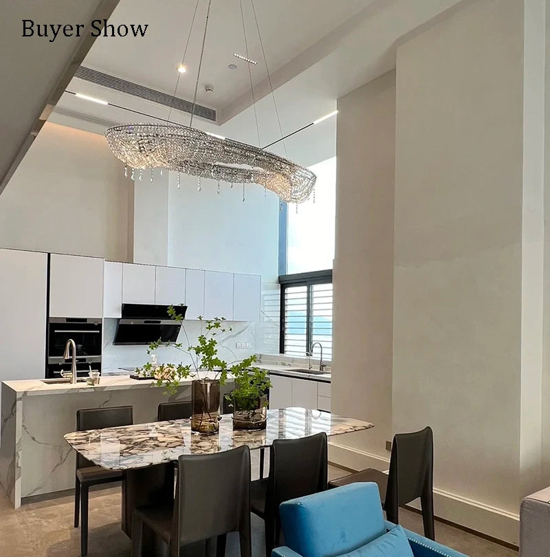 Modern Crystal Chandelier Lighting For Living Room Luxury Gold Hanging Lamp For Foyer Hall Lobby Large Hanging Light Fixture