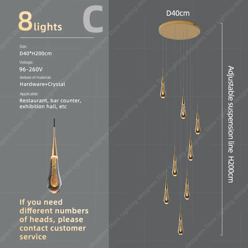 Crystal Chandelier Ceiling for Stairs Modern Led Ceiling Hanging Lamp for Living Room Dining Stair Pendant Lighting