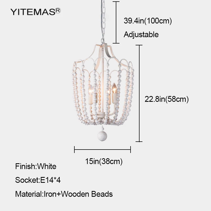 Crystal Chandelier Gold Dining Room Lighting White Wooden Beads Chandeliers For Staircase Kitchen Hallway French Country Lights