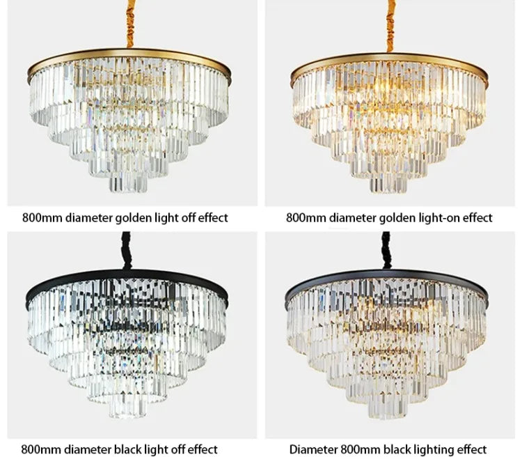 American Luxury Led Crystal Chandelier Modern Multilayer Gold Black Glass Crystal Hanging Lamp Indoor Decor Living Room Kitchen