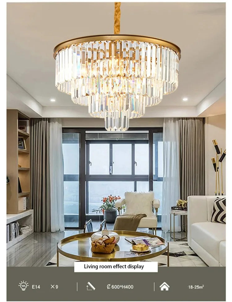 American Luxury Led Crystal Chandelier Modern Multilayer Gold Black Glass Crystal Hanging Lamp Indoor Decor Living Room Kitchen