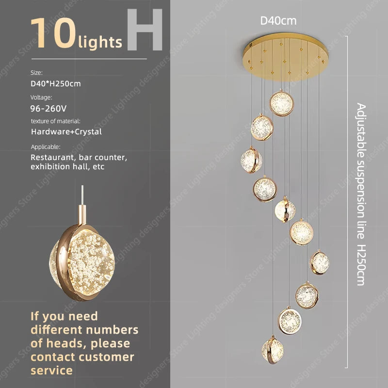 Crystal Chandelier Ceiling for Stairs Modern Led Ceiling Hanging Lamp for Living Room Dining Stair Pendant Lighting