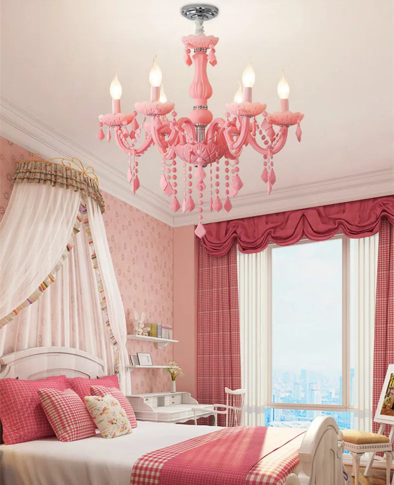 Pink chandelier for Kitchen island Bedroom Kids room girls room wedding chandelier indoor home Art Decor Crystal Chandelier
