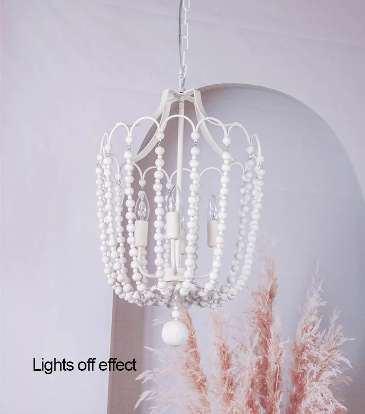 Crystal Chandelier Gold Dining Room Lighting White Wooden Beads Chandeliers For Staircase Kitchen Hallway French Country Lights