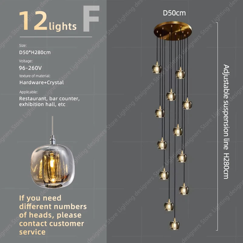 Crystal Chandelier Ceiling for Stairs Modern Led Ceiling Hanging Lamp for Living Room Dining Stair Pendant Lighting