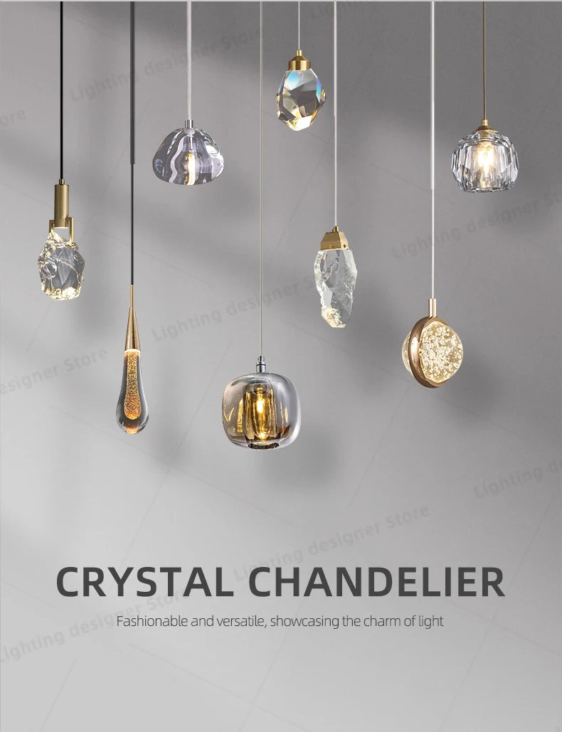 Crystal Chandelier Ceiling for Stairs Modern Led Ceiling Hanging Lamp for Living Room Dining Stair Pendant Lighting