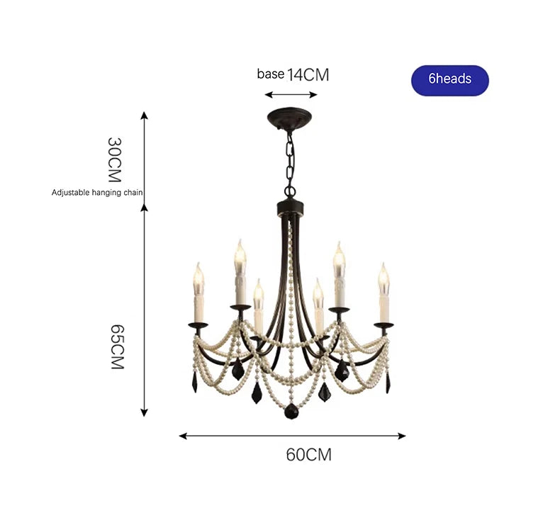 French crystal chandelier, American retro pearl living room dining room chandelier, princess room bedroom lighting fixture
