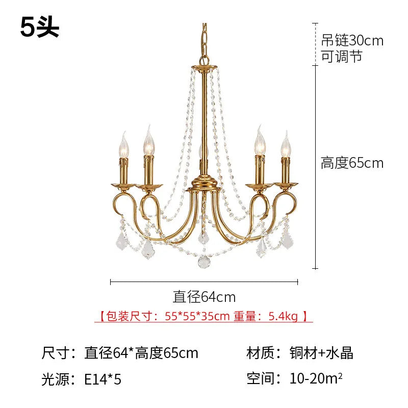 European Restaurant deco Copper LED Candle chandelier for Dining Room deco American Retro Pastoral Entrance kitchen hanging lamp