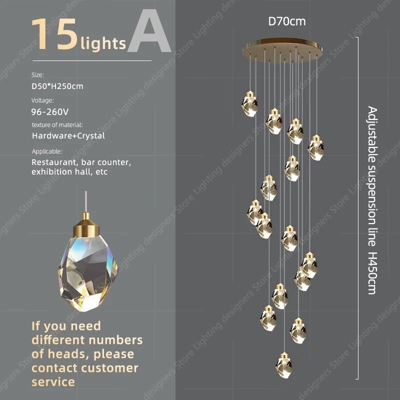 Crystal Chandelier Ceiling for Stairs Modern Led Ceiling Hanging Lamp for Living Room Dining Stair Pendant Lighting