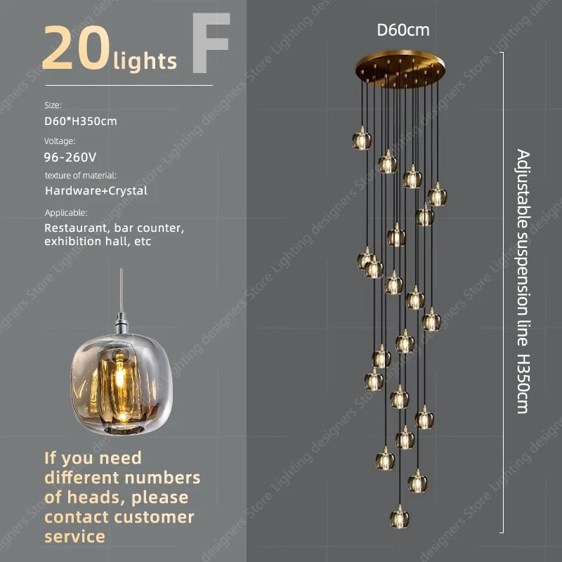 Crystal Chandelier Ceiling for Stairs Modern Led Ceiling Hanging Lamp for Living Room Dining Stair Pendant Lighting