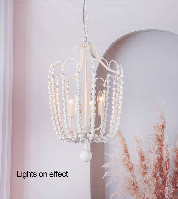 Crystal Chandelier Gold Dining Room Lighting White Wooden Beads Chandeliers For Staircase Kitchen Hallway French Country Lights