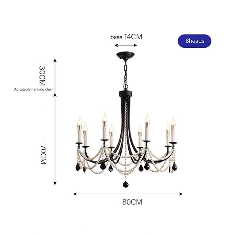 French crystal chandelier, American retro pearl living room dining room chandelier, princess room bedroom lighting fixture