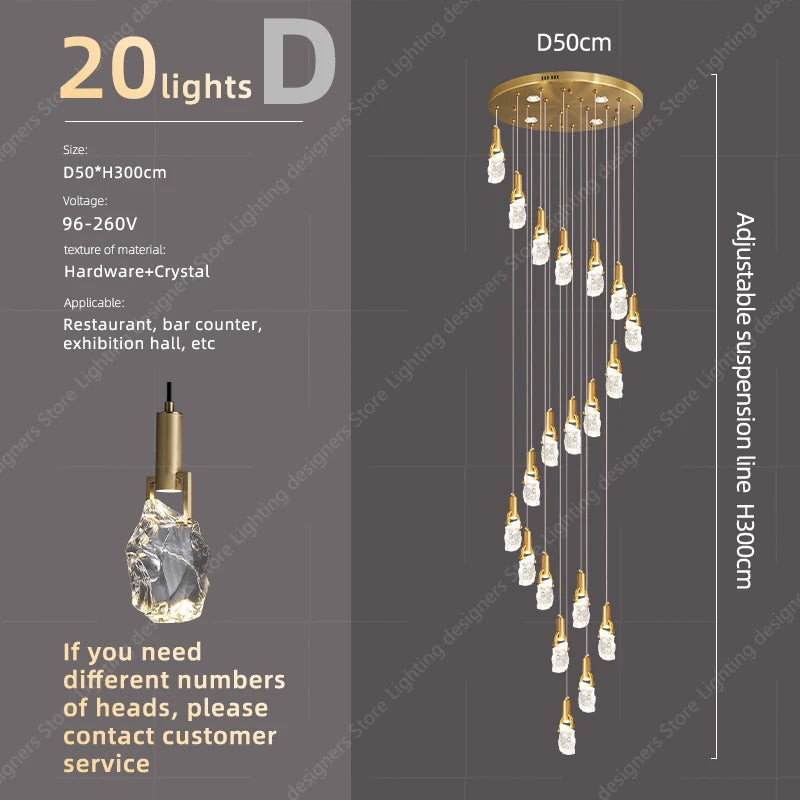Crystal Chandelier Ceiling for Stairs Modern Led Ceiling Hanging Lamp for Living Room Dining Stair Pendant Lighting