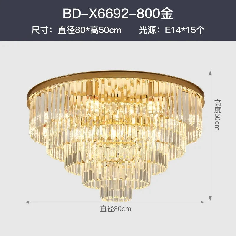 American Luxury Led Crystal Chandelier Modern Multilayer Gold Black Glass Crystal Hanging Lamp Indoor Decor Living Room Kitchen