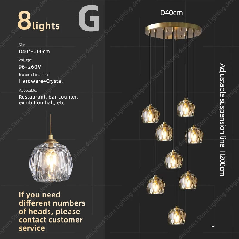 Crystal Chandelier Ceiling for Stairs Modern Led Ceiling Hanging Lamp for Living Room Dining Stair Pendant Lighting