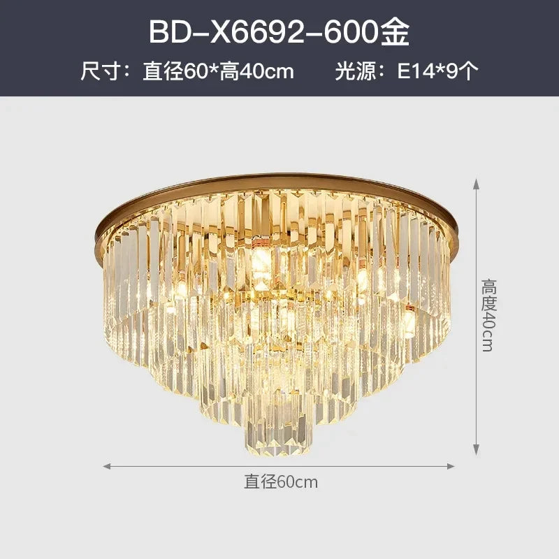 American Luxury Led Crystal Chandelier Modern Multilayer Gold Black Glass Crystal Hanging Lamp Indoor Decor Living Room Kitchen