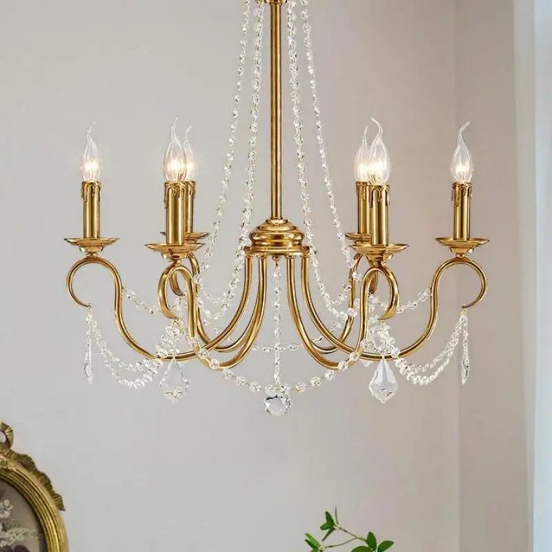 European Restaurant deco Copper LED Candle chandelier for Dining Room deco American Retro Pastoral Entrance kitchen hanging lamp