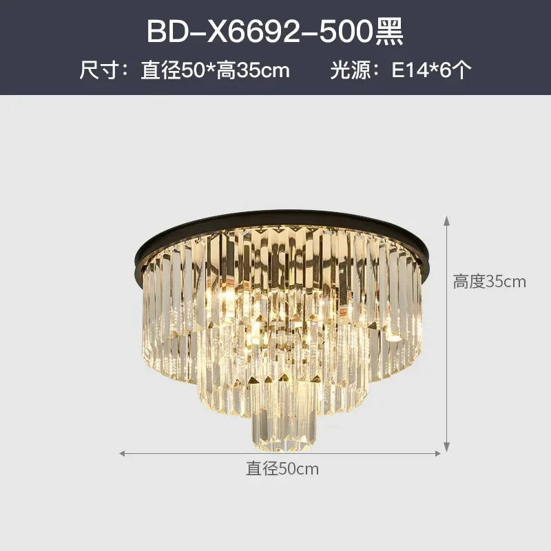 American Luxury Led Crystal Chandelier Modern Multilayer Gold Black Glass Crystal Hanging Lamp Indoor Decor Living Room Kitchen