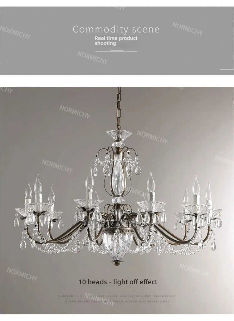 French Crystal Chandelier Retro Light Luxury Living Room Main Light 2025 New Candle High-End Dining Room Bedroom Light