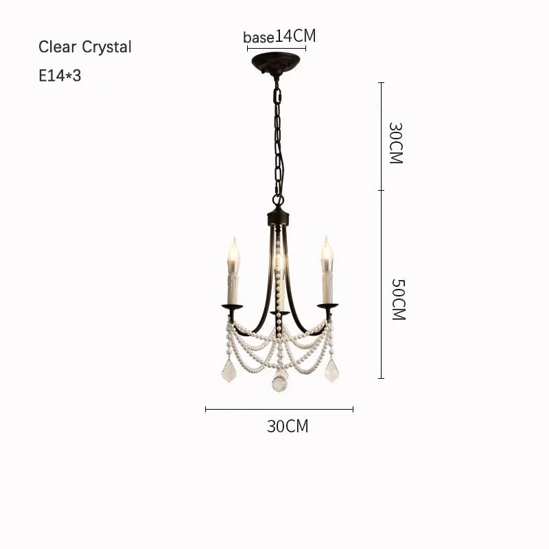 French crystal chandelier, American retro pearl living room dining room chandelier, princess room bedroom lighting fixture