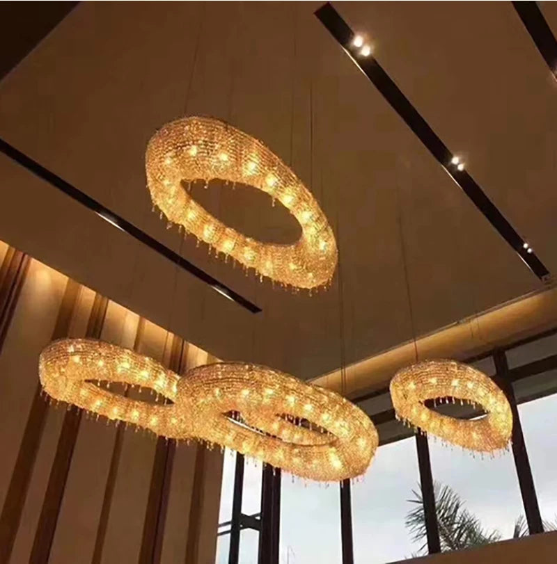 Modern Crystal Chandelier Lighting For Living Room Luxury Gold Hanging Lamp For Foyer Hall Lobby Large Hanging Light Fixture
