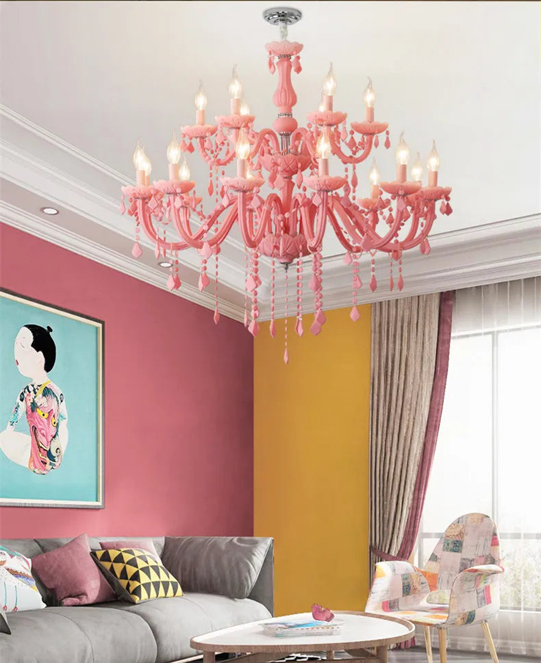 Pink chandelier for Kitchen island Bedroom Kids room girls room wedding chandelier indoor home Art Decor Crystal Chandelier