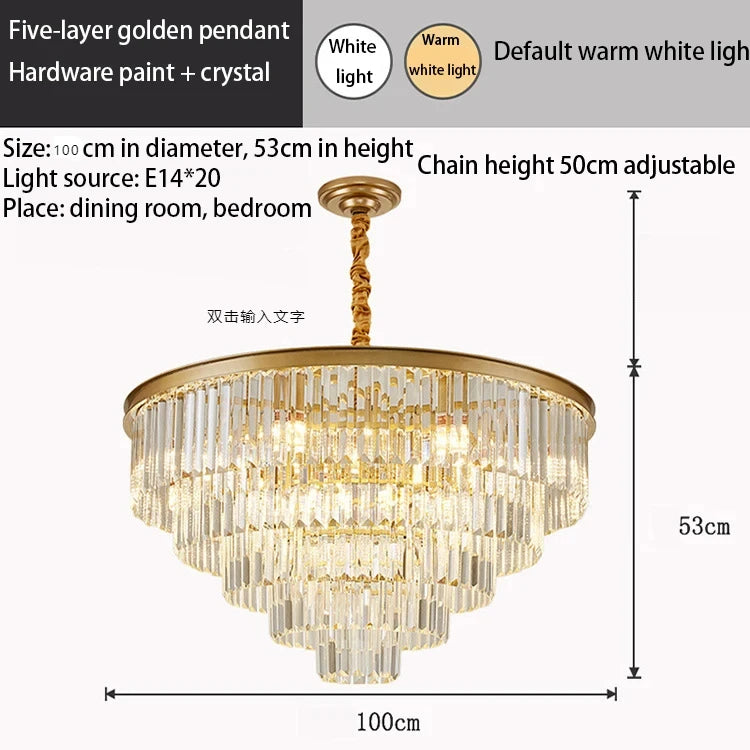 American Luxury Led Crystal Chandelier Modern Multilayer Gold Black Glass Crystal Hanging Lamp Indoor Decor Living Room Kitchen