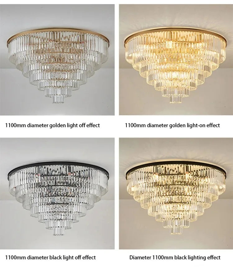American Luxury Led Crystal Chandelier Modern Multilayer Gold Black Glass Crystal Hanging Lamp Indoor Decor Living Room Kitchen