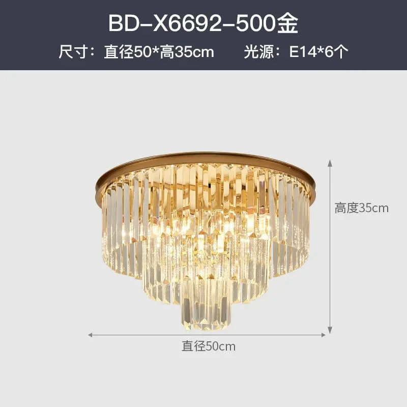 American Luxury Led Crystal Chandelier Modern Multilayer Gold Black Glass Crystal Hanging Lamp Indoor Decor Living Room Kitchen