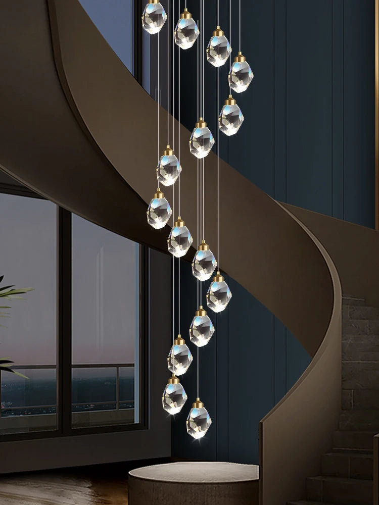Crystal Chandelier Ceiling for Stairs Modern Led Ceiling Hanging Lamp for Living Room Dining Stair Pendant Lighting