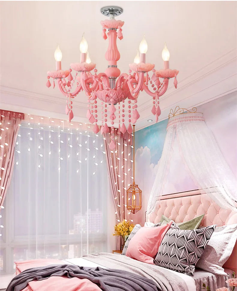 Pink chandelier for Kitchen island Bedroom Kids room girls room wedding chandelier indoor home Art Decor Crystal Chandelier