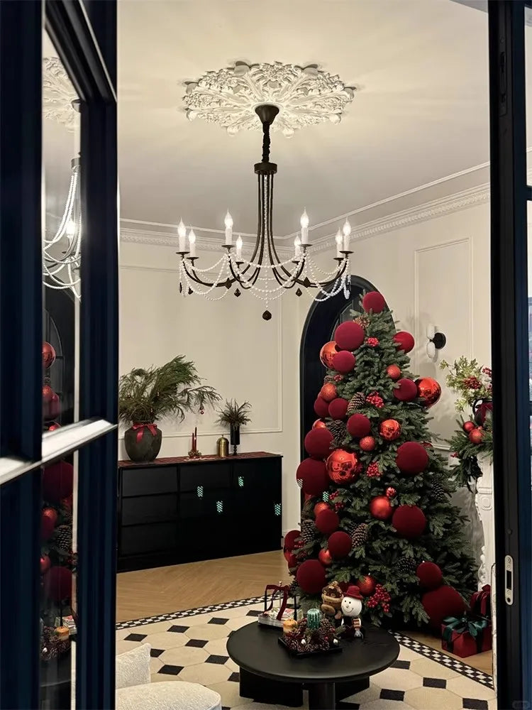 French crystal chandelier, American retro pearl living room dining room chandelier, princess room bedroom lighting fixture