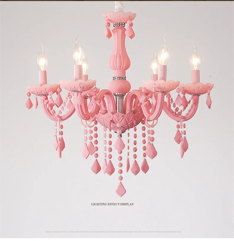 Pink chandelier for Kitchen island Bedroom Kids room girls room wedding chandelier indoor home Art Decor Crystal Chandelier