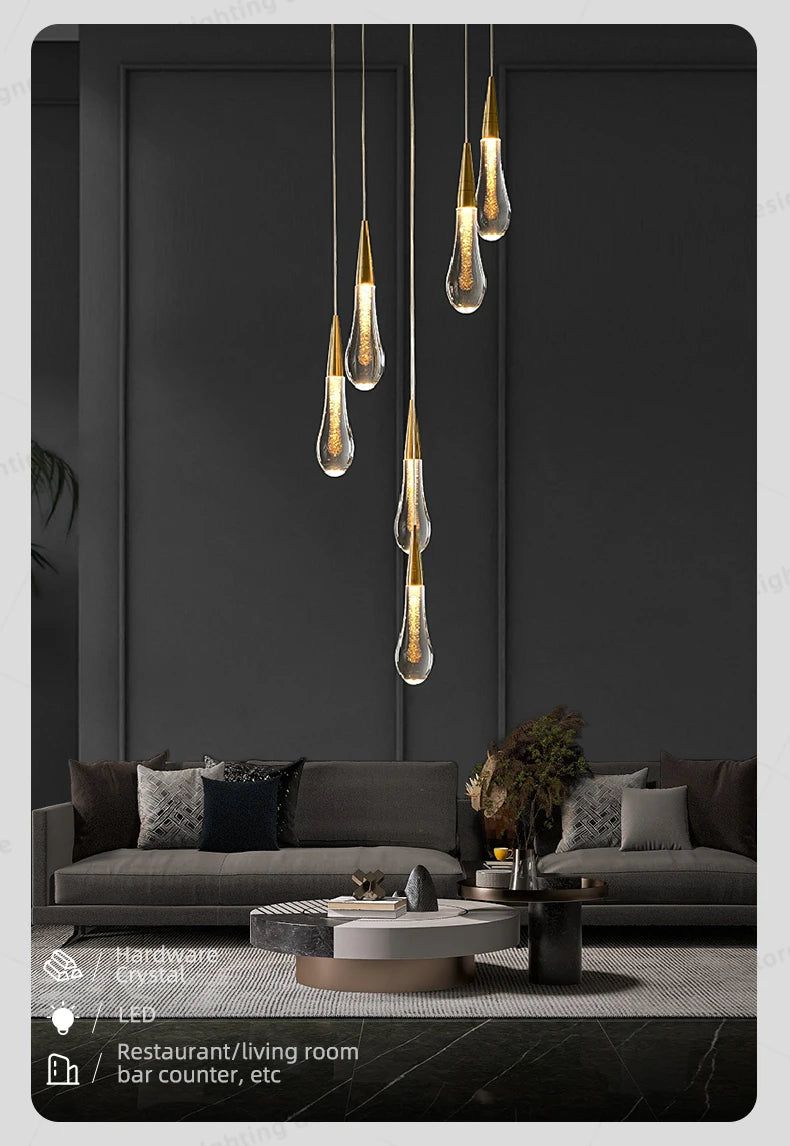 Crystal Chandelier Ceiling for Stairs Modern Led Ceiling Hanging Lamp for Living Room Dining Stair Pendant Lighting