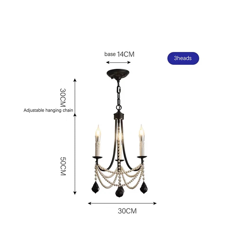 French crystal chandelier, American retro pearl living room dining room chandelier, princess room bedroom lighting fixture