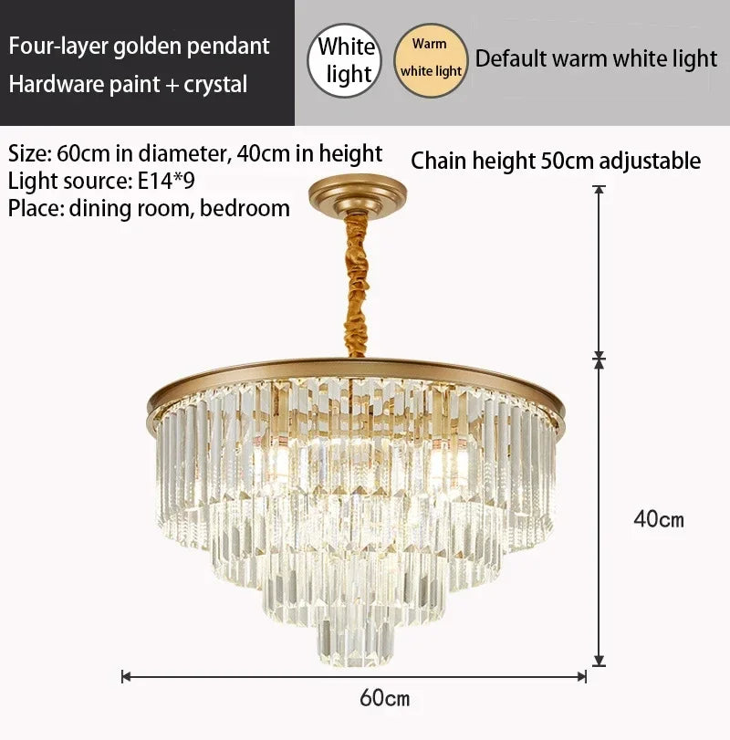 American Luxury Led Crystal Chandelier Modern Multilayer Gold Black Glass Crystal Hanging Lamp Indoor Decor Living Room Kitchen