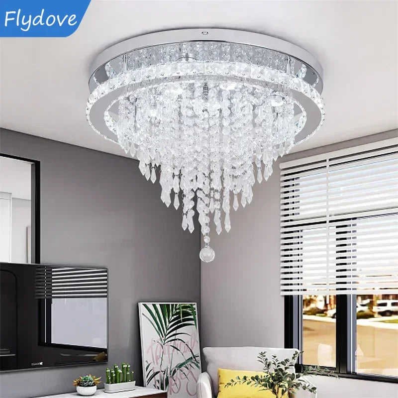 Modern Luxury Minimalist Circular Crystal Chandelier Living Room Restaurant Bar Villa Corridor LED Home Decor Lighting Fixtures
